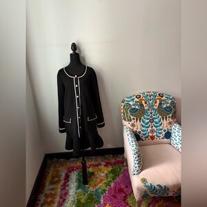 Anthropologie Endless Rose Black Cardigan Dress with White Trim